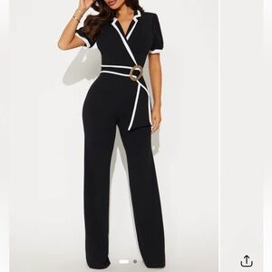 Fashion Nova Black and White Belted Jumpsuit